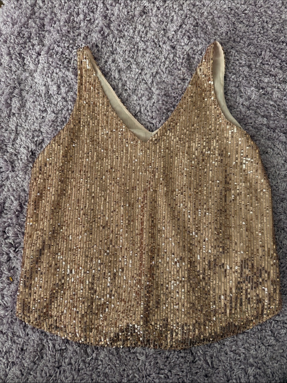 Loft Rose Gold Sequin V-Neck Women's Tank Top
